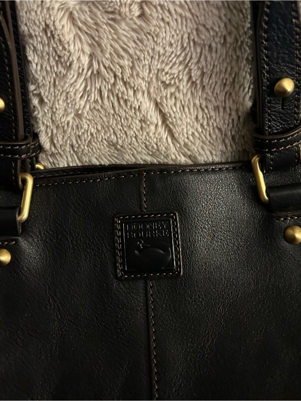 Dooney & Bourke Black Leather Tote with Brass Hardware - Picture 9 of 11